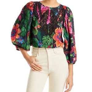 Farm Rio Blooming Garden Black Blouse M